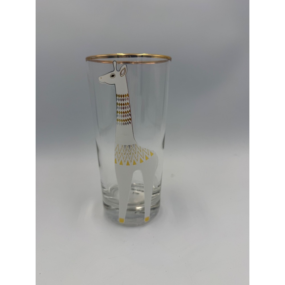 Jonathan Adler Giraffe Highball Glass Gold Rim White Geometric Animal Barware
